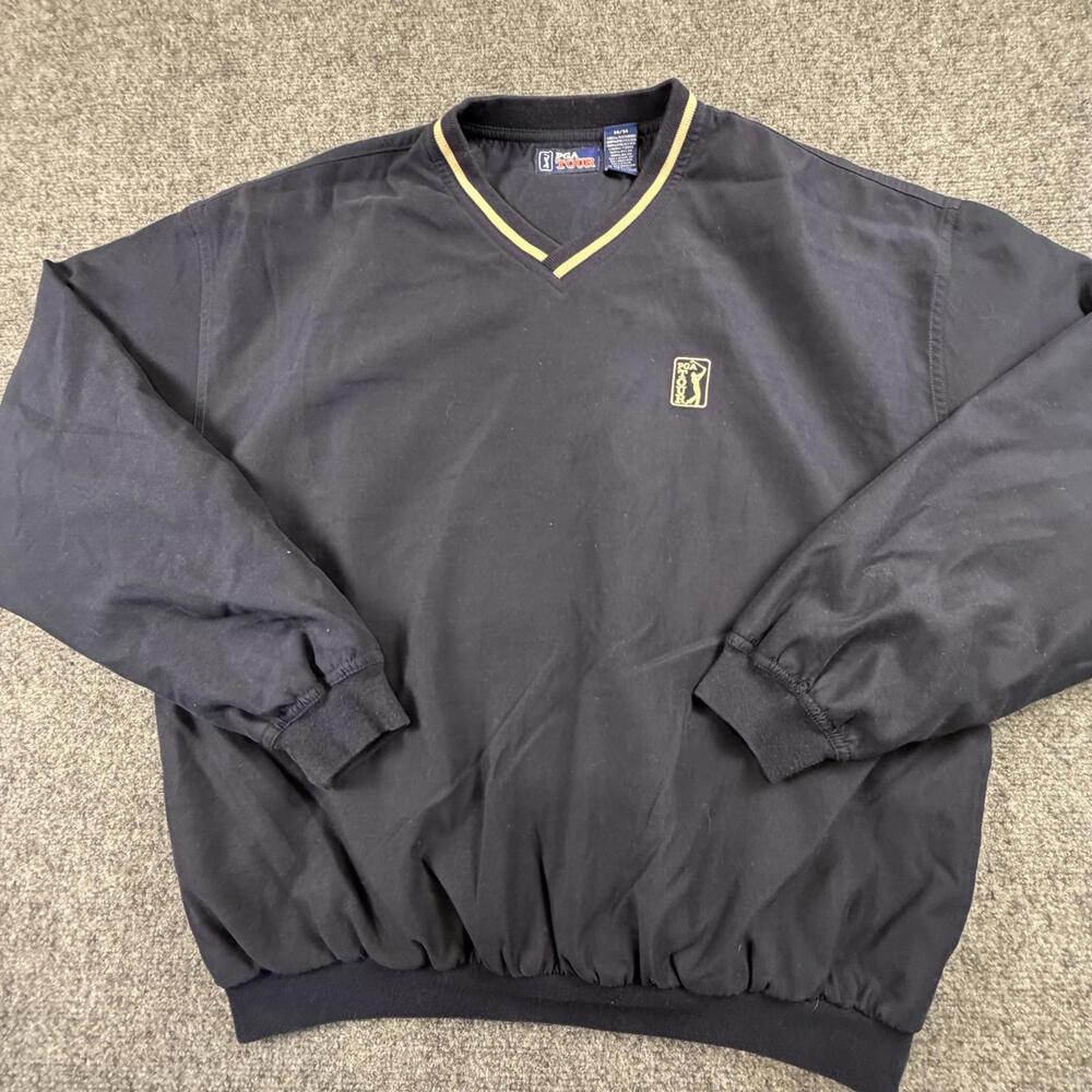 PGA Tour Mens Golf Windshirt V-Neck Pullover‎ Navy Blue Medium Embroidered #1056